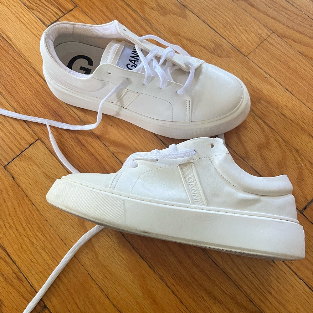 Ganni White Platform Leather Sneakers